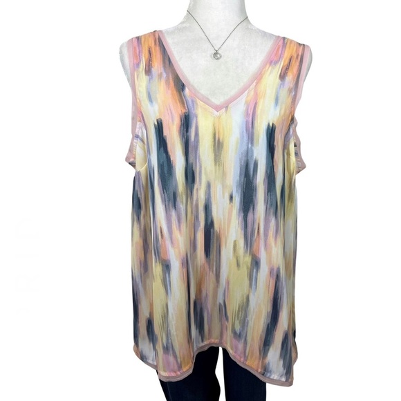 Torrid NEW Georgette Raw Edge Tank Stripe White Purple Pink Yellow 00 Med Lg 10 - Picture 1 of 12